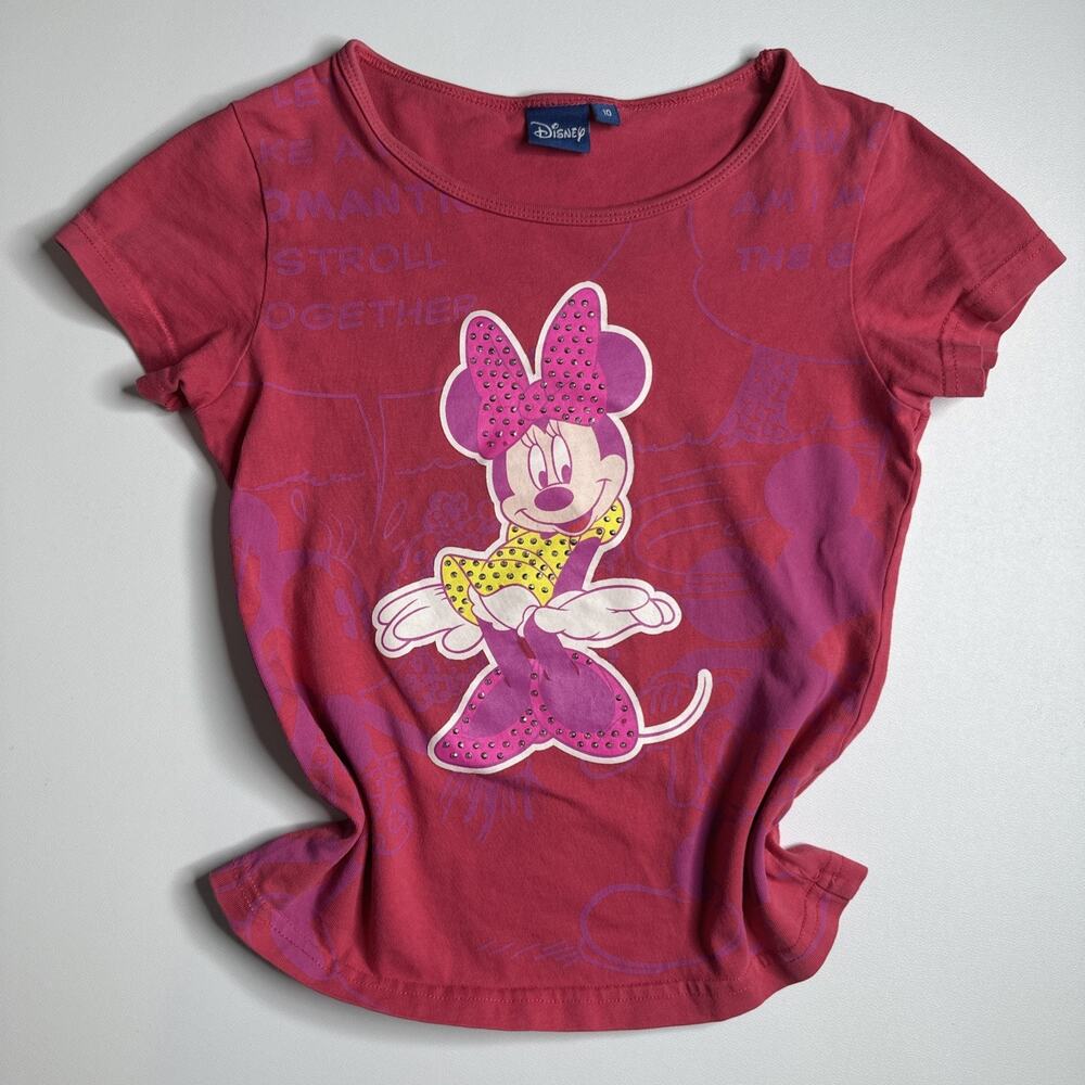 Vintage Disney Minnie Mouse Tee Girls 10 Micro Baby Fit XXS Pink Graphic Flaw